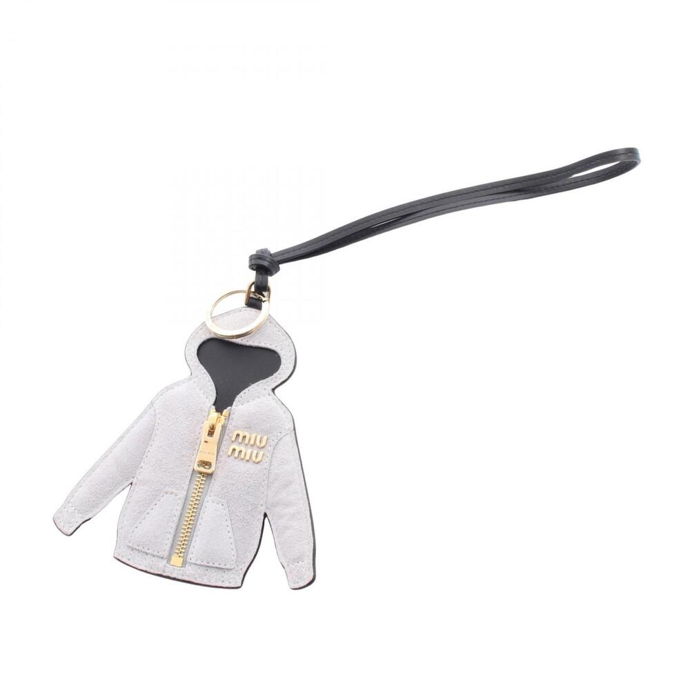 Miu Miu Miu Trick Keychain Accessory, Suede Leather, Women's, Gray/Black, 5TL...